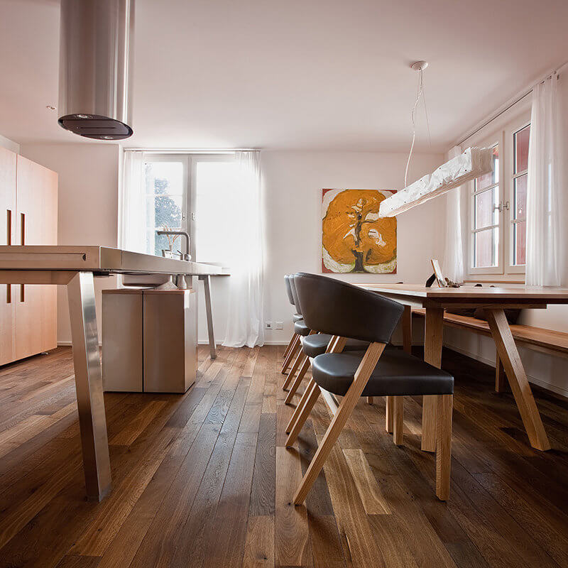 Parkett Nova Antica 90/110, Massivholzdiele aus franz. Eiche Base fumé, gealtert, geölt natur